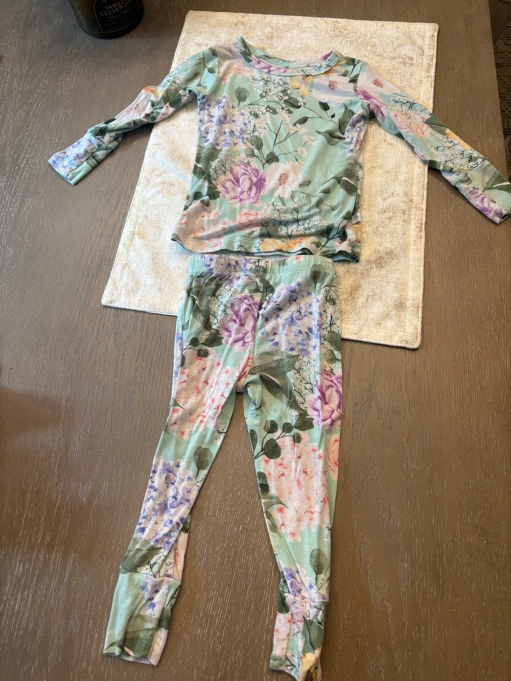 Kids Floral Two-Piece Pajama Set - Mint Green